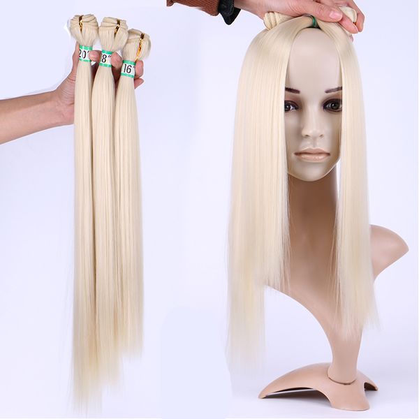 

оптовая прямые волосы плетение высокая температура волокна синтетические волосы уток 1b # черный коричневый белый серый 16 18 20 3шт / серия, Black