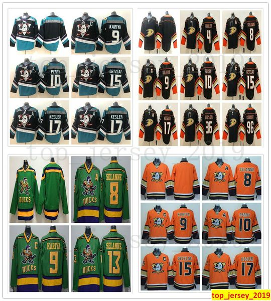 

mighty anaheim ducks 8 teemu selanne 9 paul kariya 10 corey perry 15 ryan getzlaf 17 ryan kesler teal orange black hockey jerseys, Black;red