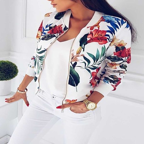 

jacket woman coat women size plus autumn spring flower print girl casual print up thin bomber long sleeves coat s 5xl, Black;brown