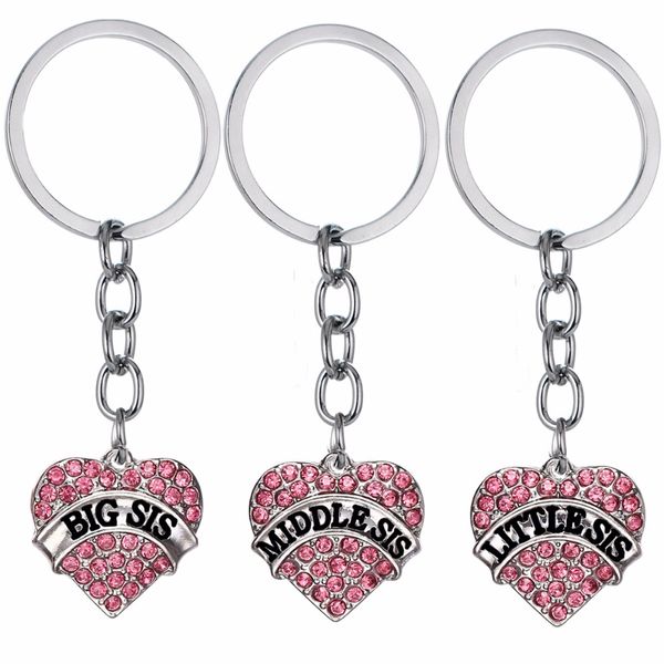 

12pc/lot fashion big middle little sis keychain women girls family sister keyring gift pink crystal love heart charms key chains, Silver