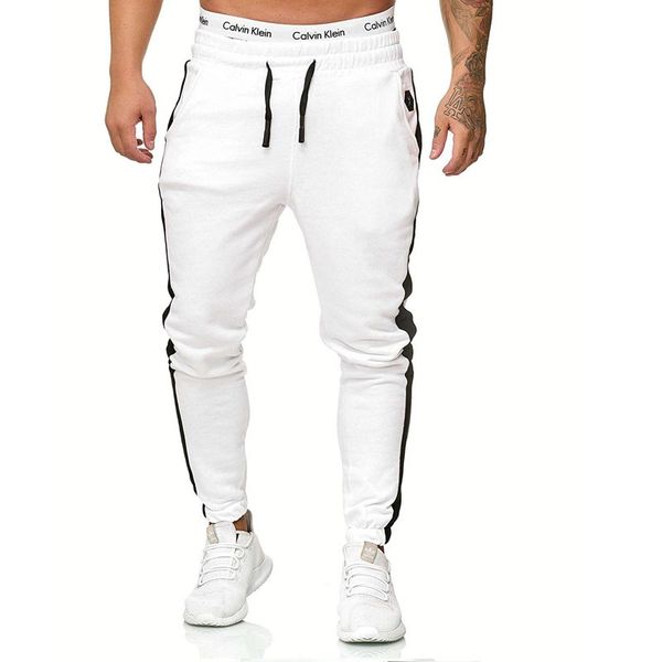 

fashion new men's trousers popular all-match long strips sweatpants stitching color pockets drawstring feet pants, Black
