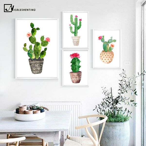 

watercolor plants cactus flower poster prints minimalist decoration art canvas painting wall picture for living room home decor