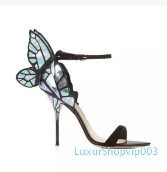 

new arrival women butterfly shoes open toe celebrity shoes wings sandals party shoes gladiator sandals stiletto heeled wedding shoe, Black