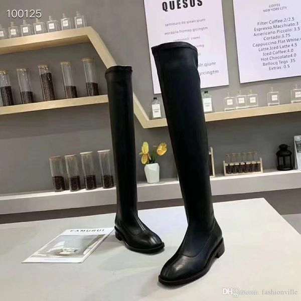 

2019102302 40 black stretch thigh high over the knees flat boots