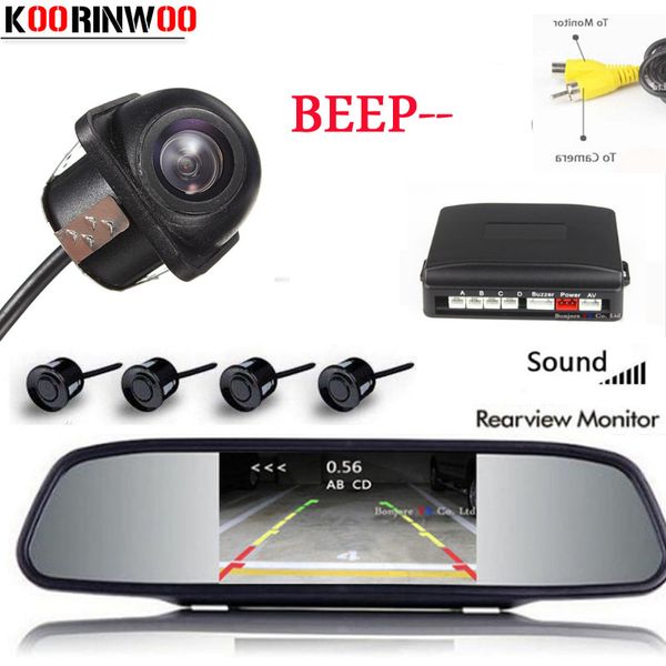 

koorinwoo vehicle parktronic car parking sensor 4 alarm radars detector car monitor rearview camera parking system jalousie