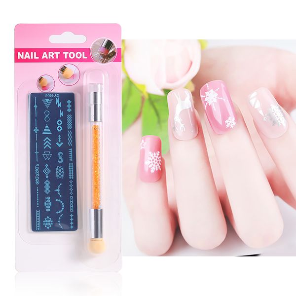 

1set dual sponge head silicone stamper gradient nail pen brush glitter handle tools for nail art gel polish manicure set