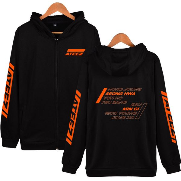 

ateez zipper hodies women and men 2019 new korean team harajuku hooded sweatshirt casual hoodies zipper hip hop kpop sweatshirt, Black