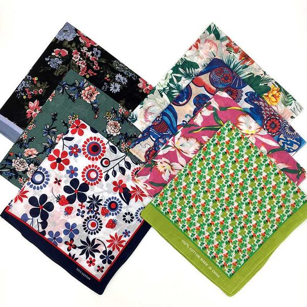 

printed plant flower leaf bandanas cotton square scarf for ladies spring summer headband neckerchief headwear hairband, Blue;gray