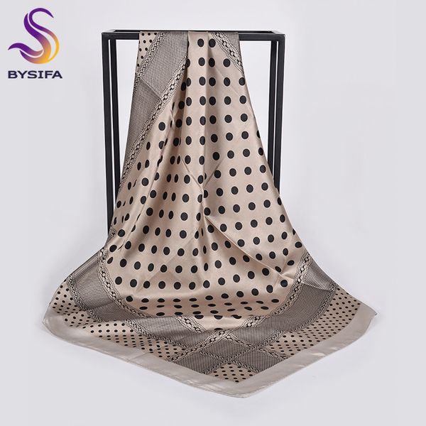 

bysifa] polka dot square scarves women classical design spring fall silk hijab scarf fashion brand winter neck scarf khaki grey t200609, Blue;gray