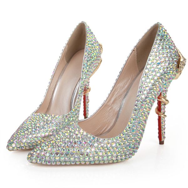 

european style wedding shoes female rhinestone crystal shoes stiletto pointed bridal fashion high heels for wedding, Black