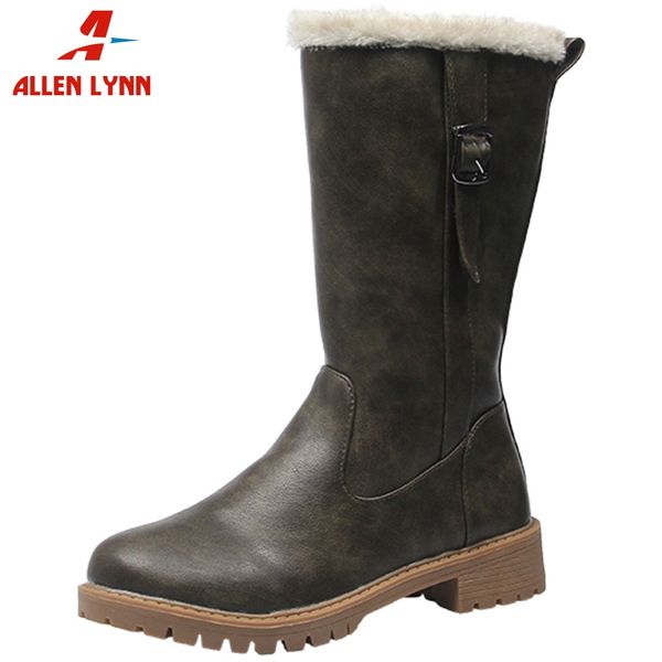 

allenlynn big size 36-43 new ladies casual chunky heels shoes woman fashion non slip snow boots winter warm fur boots women, Black
