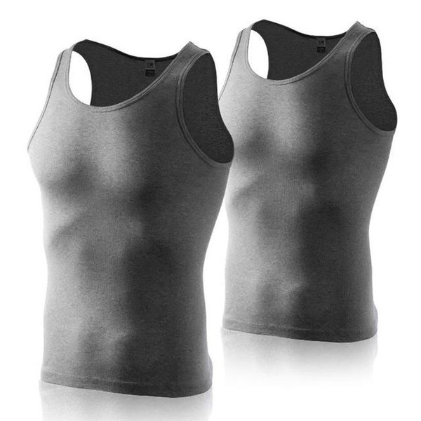 

cotton o-neck tank basic men bodybuilding sleeveless undershirt fitness high elastic muscle men funny 2pcs /lot, White;black