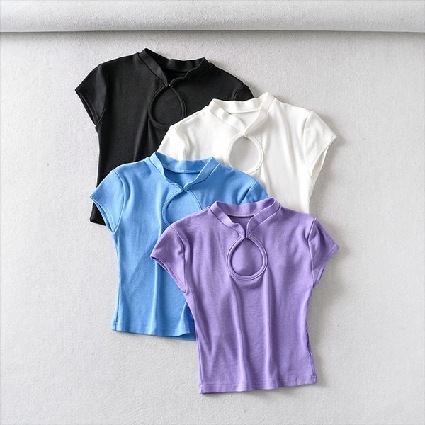 

2020 trend chic women's hollow solid color collar improved t-shirt 2020 trend chic women's hollow solid color cheongsam cheongsam, White