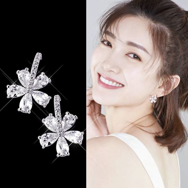 

dominated fashion korean fine cubic zirconia flowers shiny drop earrings contracted sweet joker design women earrings 2019 new, Silver