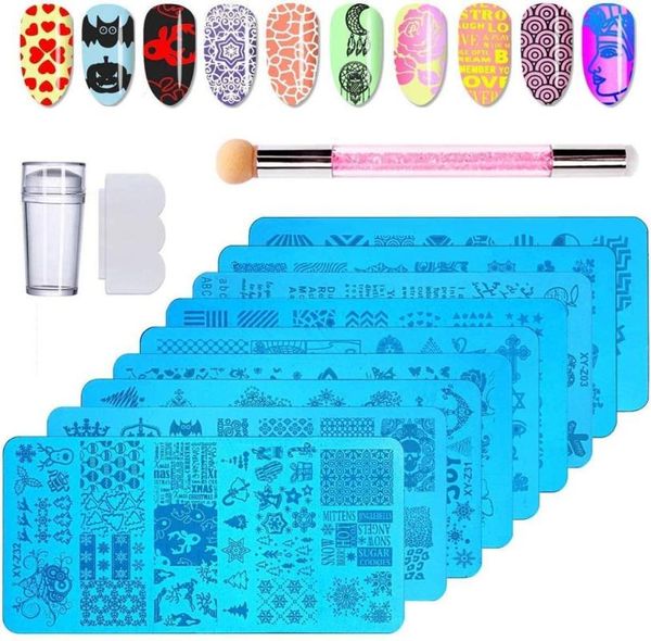 

nail art kits printing set 8 colors with template stamping kit plate manicure tools