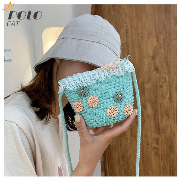 

new arrival girls mini handbag handmade straw flower weaving bag coin purse beach straw bag messenger crossbody shoulder