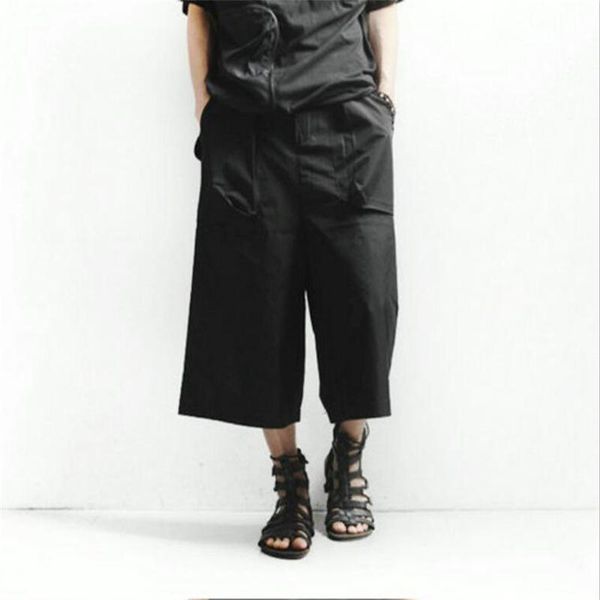 

27-44 2018 men's clothing gd hair stylist fashion offbeat personality culottes wide leg pants plus size singer costumes, Black