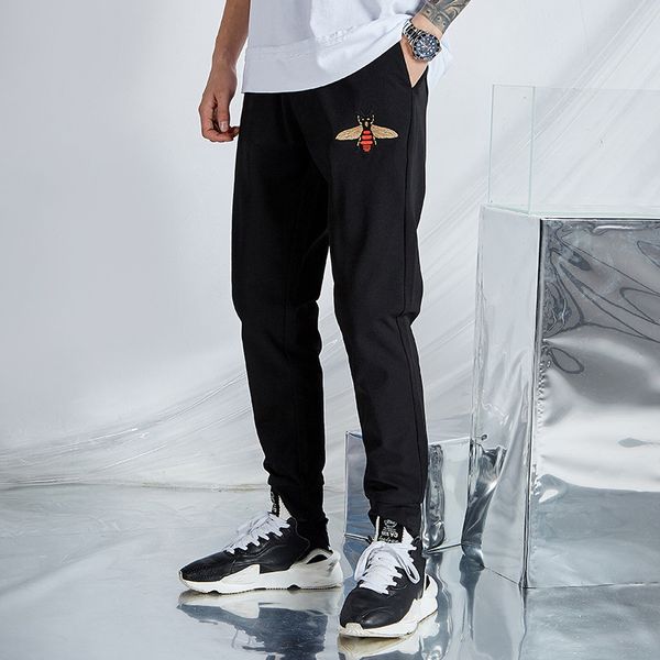 

mens designer summer little bee embroidery casual sports tide brand pin ankle-length pants men, Blue