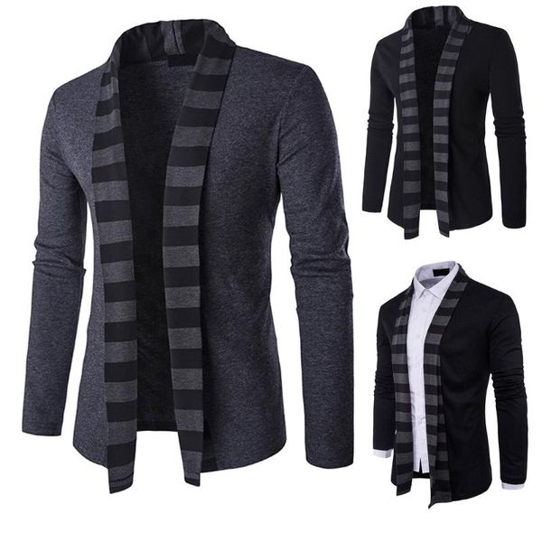 

men's casual knitted cardigan jacket autumn winter slim fit warm outwear coat fashion thin stand collar sweatshirt yl5, Black;brown