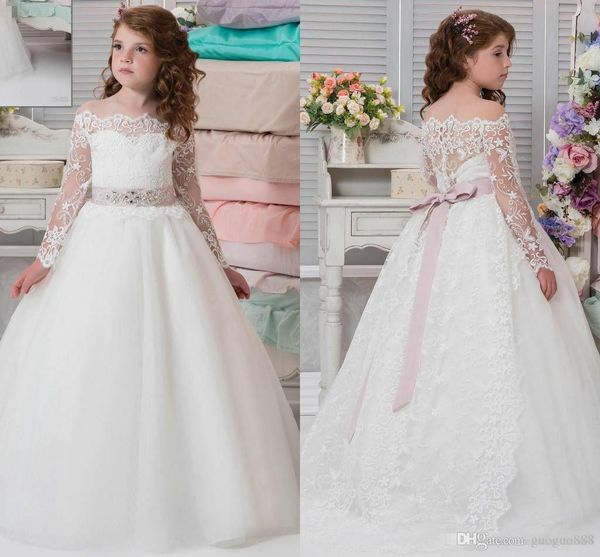 Wunderschöne Blumenmädchenkleider für die Hochzeit, weiße Spitze, oranger Tüll, Mädchen-Festzug-Kleider, durchsichtiger Ausschnitt, ärmelloses Blumenmädchen-Kinder-Partykleid