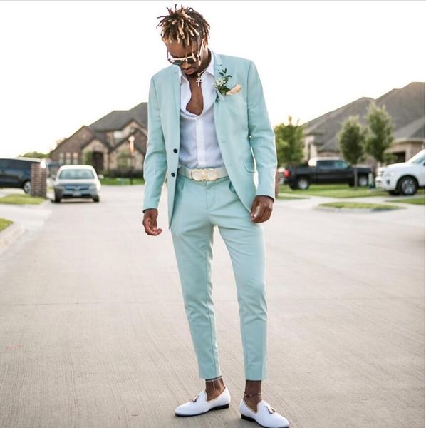 

2019 hand ome mint green men uit lim fit two piece beach groom men wedding tuxedo for men peaked lapel formal prom uit jacket pant