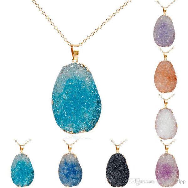 

мода блестящий druzy ожерелья нерегулярные природных цепи кристаллический кварц камень кулон золото для женщин роскошные ювелирные изделия п, Silver