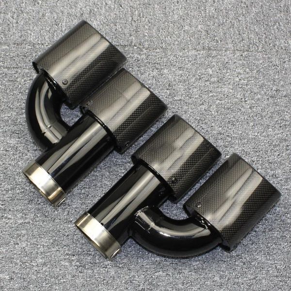 

a.k glossy carbon fiber car exhaust pipe muffler left and righttip universal stainless steel h shaped black tail pipes