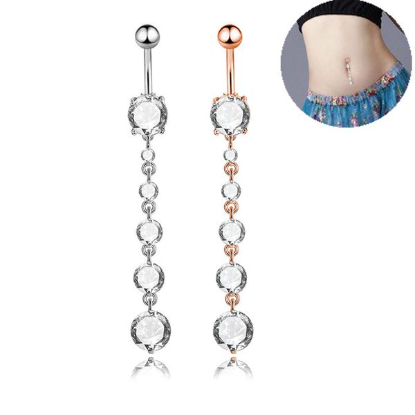 

wasit belly dance long crystal body jewelry stainless steel rhinestone navel & bell button piercing dangle rings for women gift silver