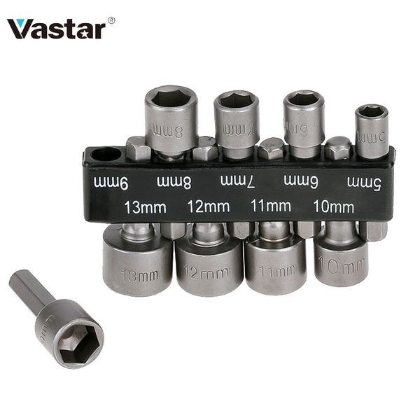 

vastar 9pcs 1/4 hex shank power nut driver drill bit metric socket wrench screw 5-13mm nut driver set socket adapter