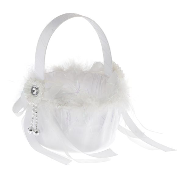 

elegant satin flower girl basket with plush tulle crystal rhinestone flower