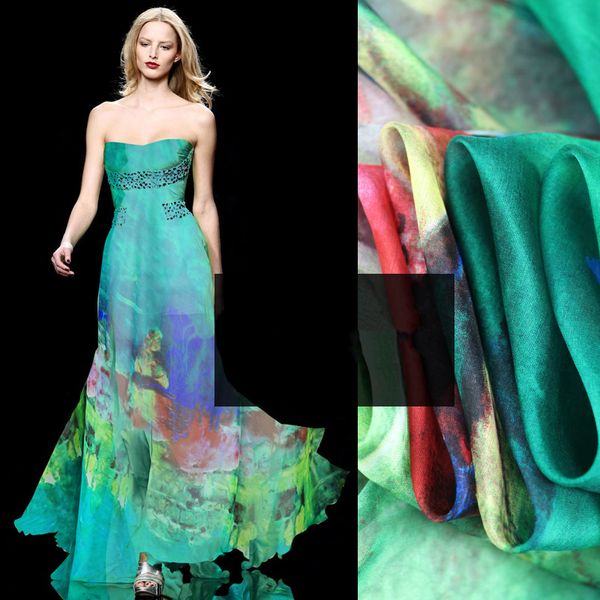 

европа мода 100% pure mulberry silk ткань шелковых тканей распечатаны для мягкого шарфа платья швейных материалов, Black;white