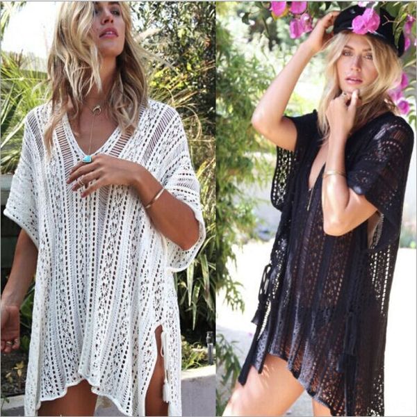

sunscreen clothing female swimsuit bikini beach sunscreen clothing bikini blouse knitted swimsuit female, White;black