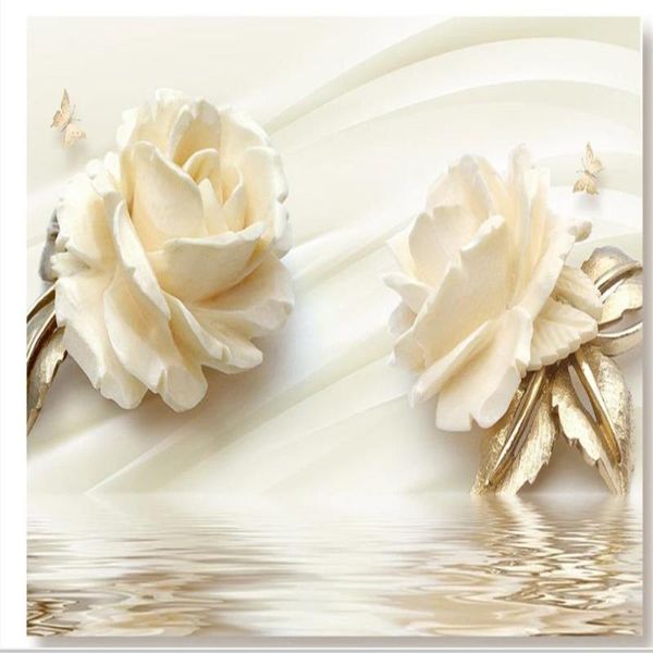 

wallpapers wallpaper for walls 3 d living room 3d stereo rose water wave reflection tv background wall