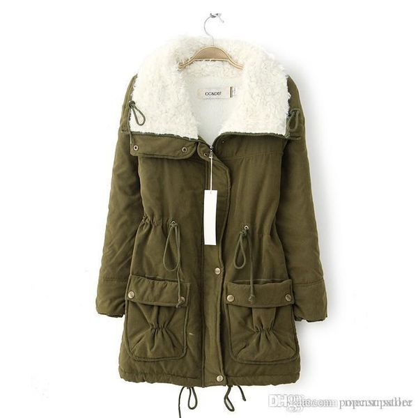 

женщины толстые овечьи бархатные пуховики зимние дизайнерские пальто подростковые карманы грузовые парки, Black