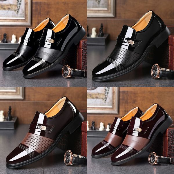 

2019 summer men patent leather dress shoes men's business shoes italian style fashion men shoes male footwear 38-47, Black