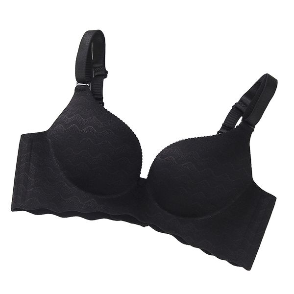 

wave pattern plus size wire breathable seamless push up bra, Red;black