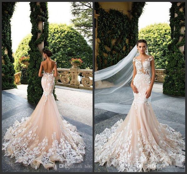 Milla Nova 2019 Cap Sleeve Mermaid Wedding Dresses Sheer Neck Lace Appliques Illusion Bodices Bridal Gowns Wedding Gowns Vestios De Novia Wedding