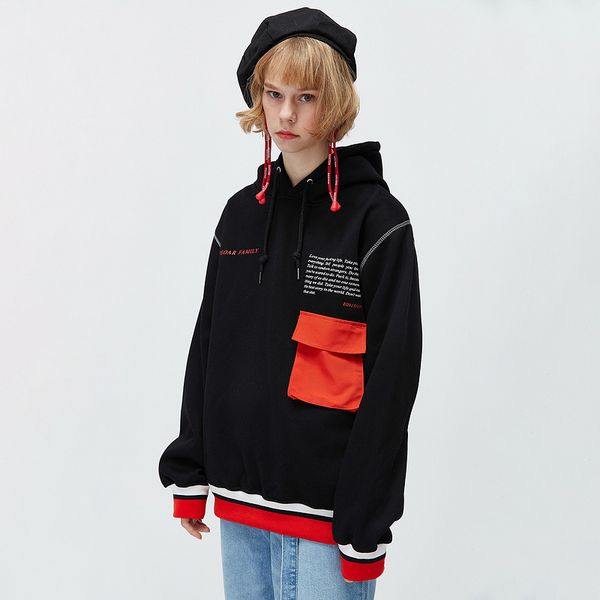 

designer women men hoodies 2019 fashion brand letter print with pockets tide hooded sweater men luxury hip hop sweater, Black