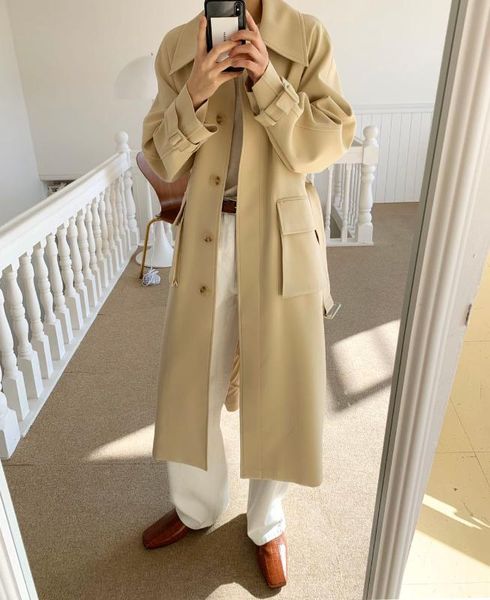 

women's trench coats french handsome classic long f019, Tan;black