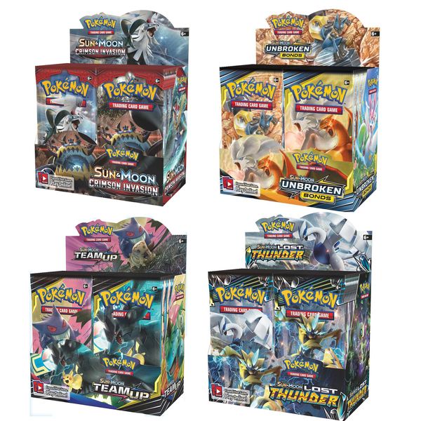 

sun & moon 36 packs poket monster playing trading cards games 13 styles english edition anime pocket monsters cards display box tcg 324 pcs