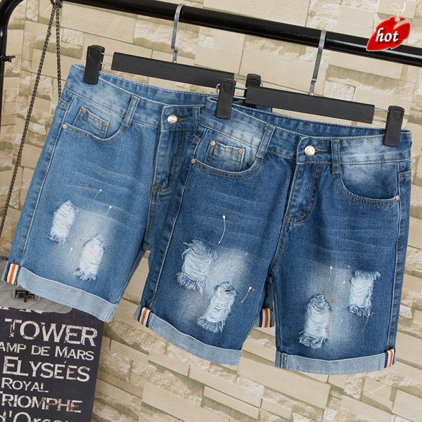 

vintage hole high waist jeans shorts for women 2018 summer new casual pants loose cowboy ripped pants plus size o8r2, Blue