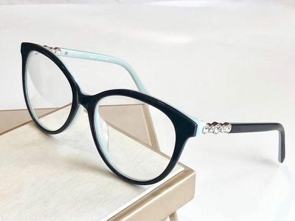 

2020 fashional blue tf2134eleglant women glasses frame artificial diamond decorated temple for prescription glasses fullset case