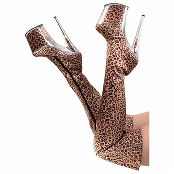 2019 new night leopard dj performance shoes 15cm/20 cm super high heel boots, Black