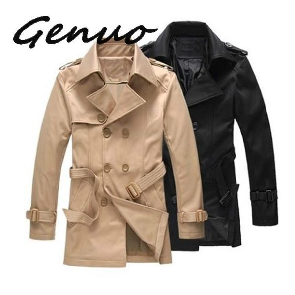 

genuo new men trench coat 2019 brand new casual slim long trench coat mens autumn winter double-breasted male coats plus size, Tan;black
