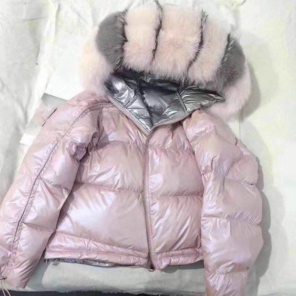 

Real Fur Coat Natural Fox Fur Collar 19FW Jacket Women Loose Short Down Coat White Duck Down Jacket Thick Warm Down Parka