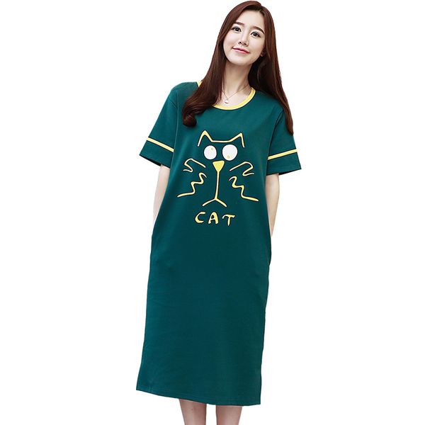 

3xl женщины nightgown мультфильм полька симпатичные пижамы женские летние с коротким рукавом сна ночную рубашку длинное платье хлопка, Black;red