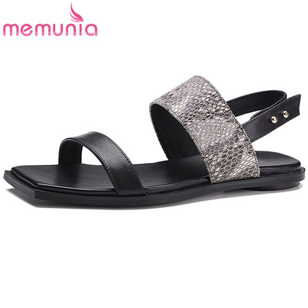 

memunia 2020 new arrival flat sandals women genuine leather shoes snake summer beach sandals comfortable casual shoes woman, Black