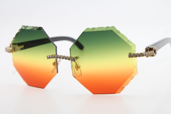 

new high end brand glasses rimless black buffalo horn 4189706 diamond sunglasses stone glasses carved green red fashion brand glasses, White;black