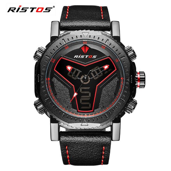 

ristos brand casual men quartz watch analog digital leather men's sports watches army casual waterproof wristwatch 9341, Slivery;brown