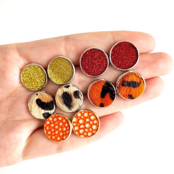 

небольшой милый круглый стержень кожаные серьги для женщин леопард мода женские ювелирные изделия модные серьги стержня девушка аксессуары п, Silver